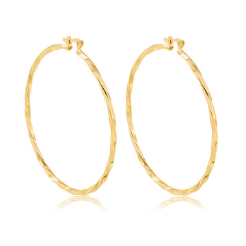 18K Gold Layered Oro Laminado 50 mm Double Texturized Twisted Hoops Wholesale 21.0241